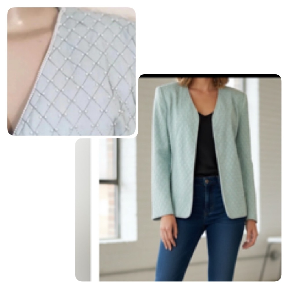 Vintage Light Green Cottagecore Pearl trim‎ Morgan Miller Blazer